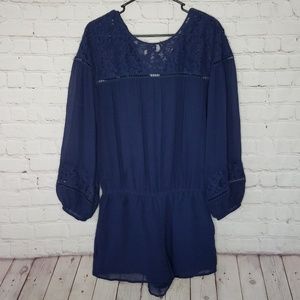 Joie Lace Long Sleeve Romper Short Navy Blue Small
